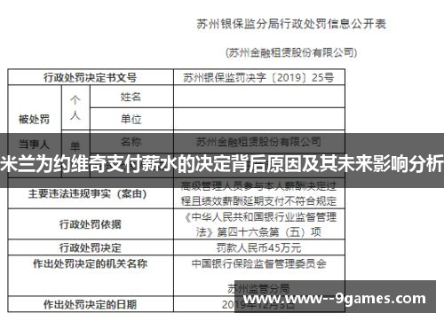 米兰为约维奇支付薪水的决定背后原因及其未来影响分析