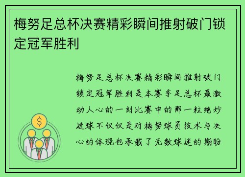 梅努足总杯决赛精彩瞬间推射破门锁定冠军胜利