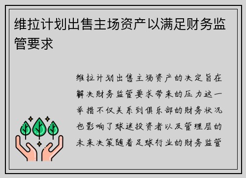 维拉计划出售主场资产以满足财务监管要求 维拉计划出售主场资产以满足财务监管要求